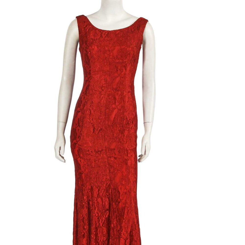 Dolce and Gabbana Red Lace Hourglass Flounce Gown, S/S 1993